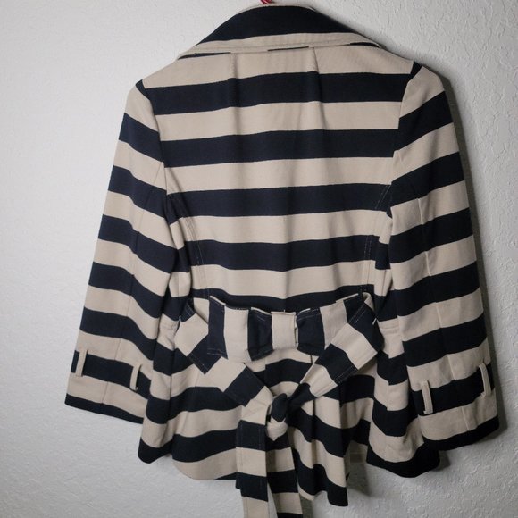 Kate Spade Double Breasted Jacket Pleats Bow in Back Blue and White Stripes Belt - Picture 4 of 6